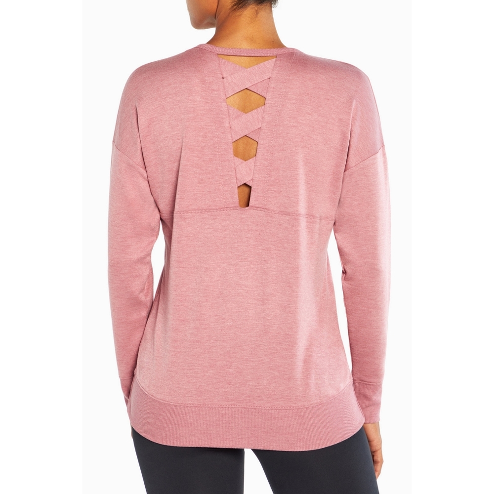 Balance Collection Cammy Long Sleeve Pullover Shirt Heather Mesa Rose Pink M